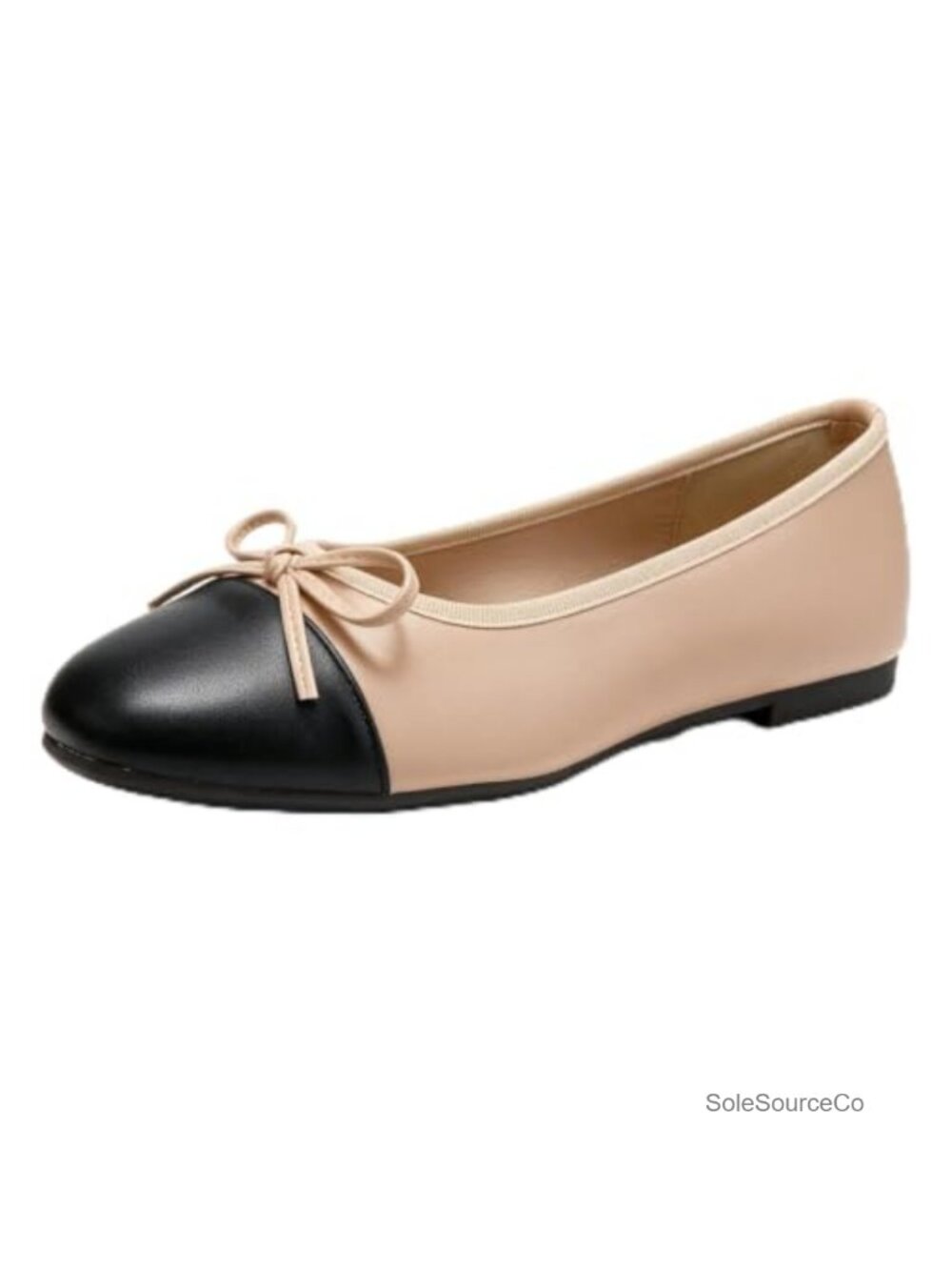 Cap Toe Two-Tone Bow Ballet Flats Faux Leather Slip-On Comfort Round Toe